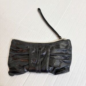 Hobo International Clutch Wristlet Small Purse Blue Black Leather Ruched Bow